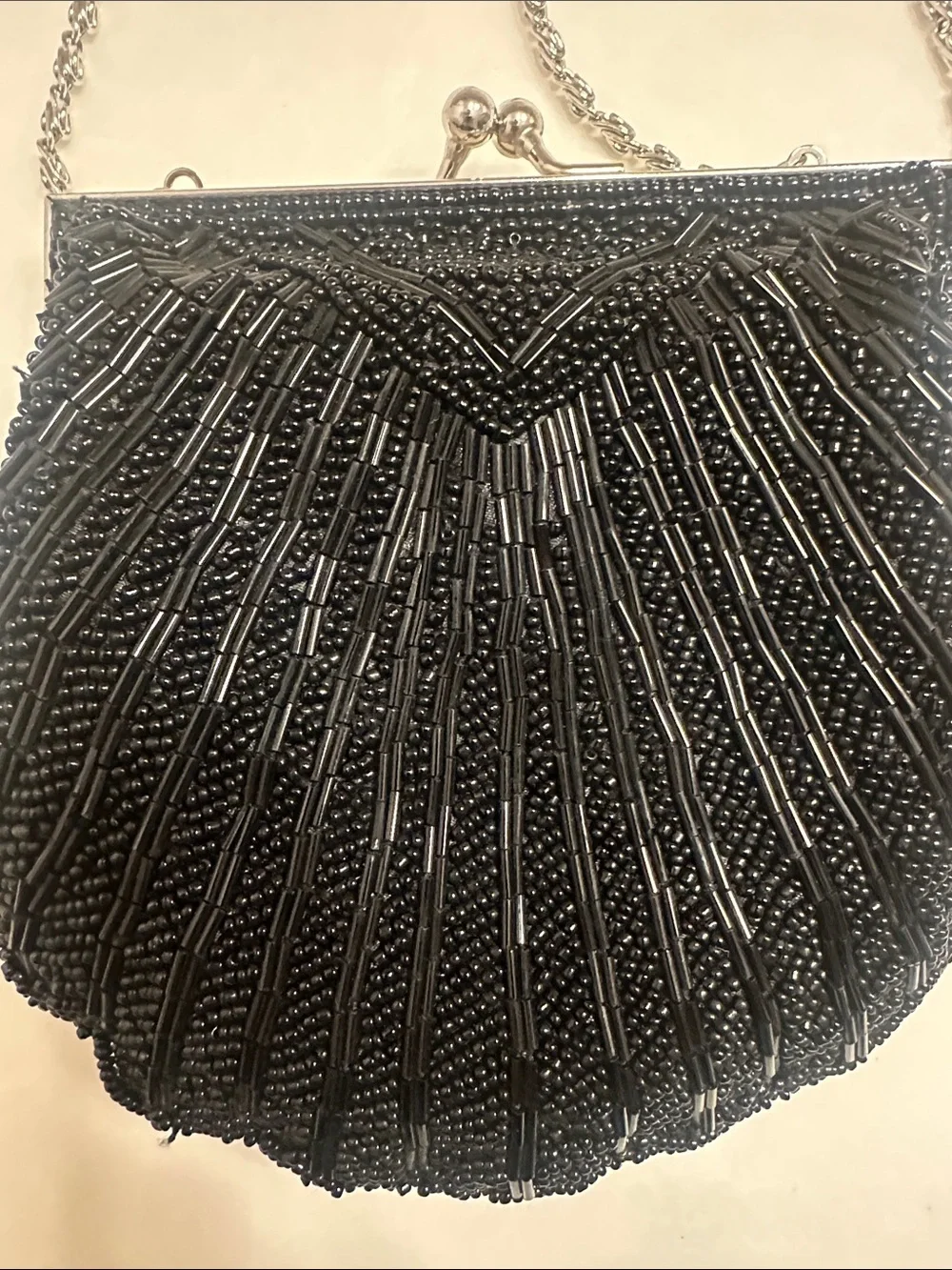 Apt. 9 Black Beaded Kiss-Lock Evening Clutch with Silver Chain